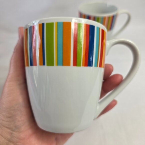 TWO Tabletops Gallery Westwood Mugs White Multicolor Stripes - Picture 6 of 10